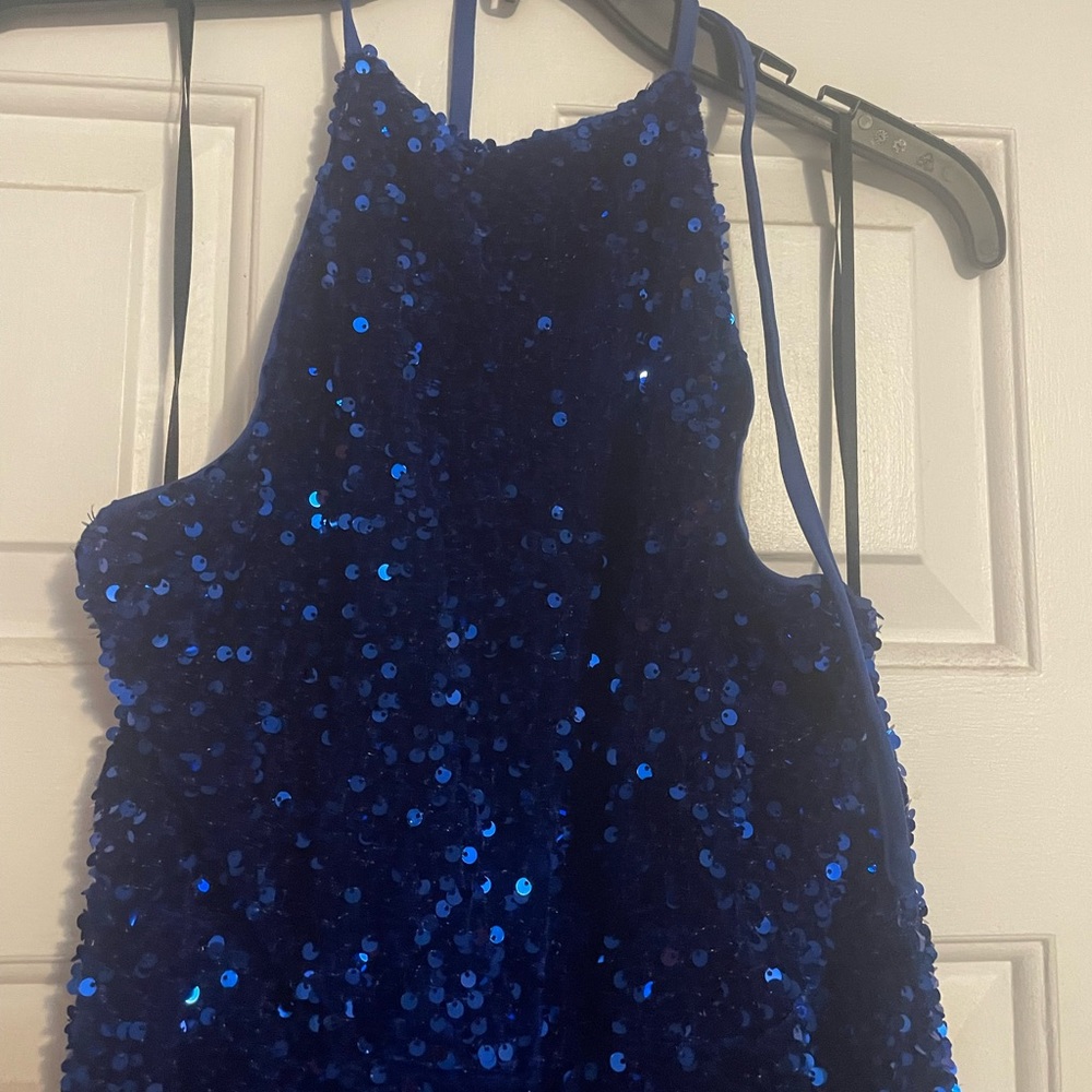 Royal Blue full sequined dress halter style